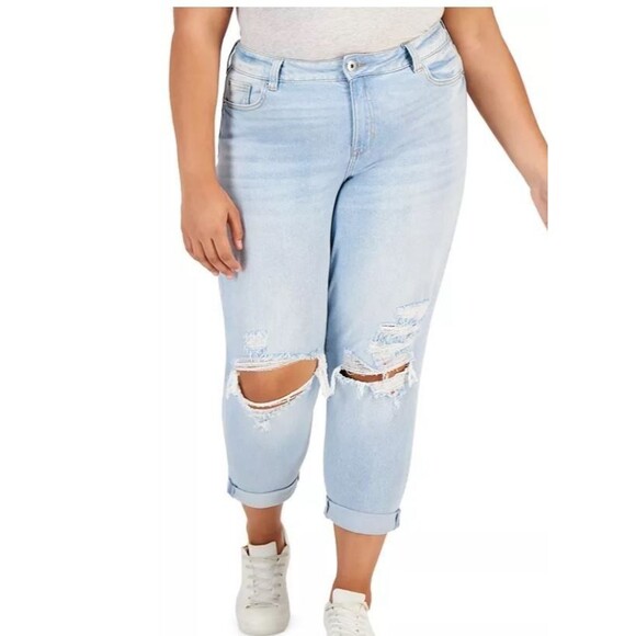 Celebrity Pink Denim - Celebrity Pink Trendy Plus Size Distressed Girlfriend Jeans Sink Hole Size 14